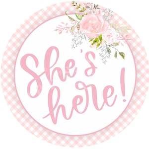 Baby Girl wreath sign, Baby announcement sign, Wreath attachment, Round metal sign, Sublimation sign