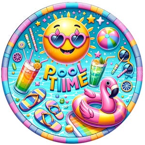 Summer wreath sign, Sunshine, Pool Time, Floaties, Flip Flops sign, Wreath attachment, Round sign, Summer wreath sign, Sublimation sign