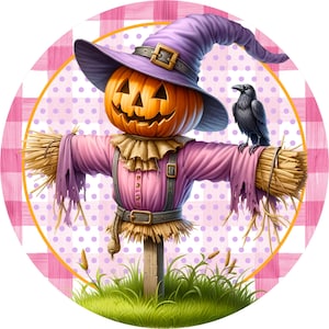 Scarecrow wreath sign, Fall sign, Wreath attachment, Scarecrow sign, Round sign, Sublimation sign
