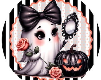 Halloween ghost wreath sign, Wreath attachment, Round sign, Pumpkins, Ghosts, Halloween girl sign, Sublimation sign
