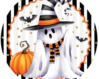 Halloween ghost wreath sign, Wreath attachment, Round sign, Pumpkin, Ghosts, Sublimation sign