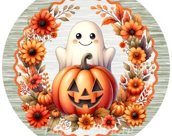 Ghost wreath sign, Pumpkin sign, Wreath attachment, Round sign, Pumpkin, Ghosts, Fall sign, Halloween sign, Sublimation sign