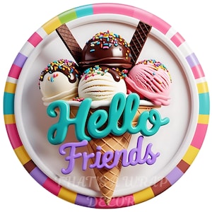 Ice Cream wreath sign, Wreath attachment, Round metal sign, Summer wreath sign, Sublimation sign