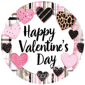 Happy Valentine's Day wreath sign, Round wreath sign, Leopard sign, Wreath attachment, Round metal sign, Sublimation sign