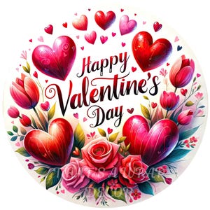 Happy Valentine's Day wreath sign, Round wreath sign, Wreath attachment, Round metal sign, Sublimation sign