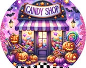 Halloween Candy wreath sign, Halloween candy sign, Wreath attachment, Round sign, Pumpkins sign, Sublimation sign