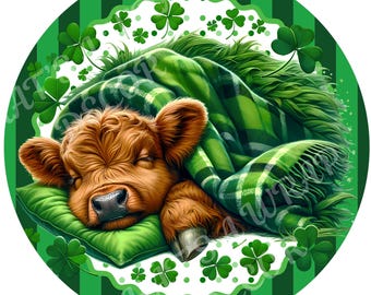 Highland Cow St. Patrick's Day wreath sign, Round wreath sign, Wreath attachment, Sublimation sign