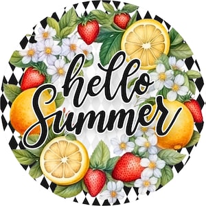 8&quot; Home Summer lemon & strawberry wreath sign, Wreath attachment, Round sign, Everyday wreath sign, Sublimation sign