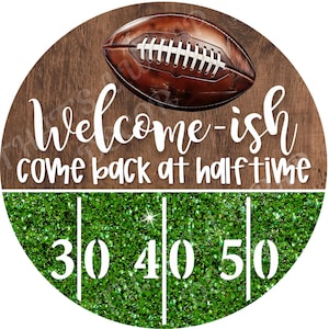 Football wreath sign, Welcome sign, Wreath attachment, Round metal sign, Football wreath sign, Sports sign, Sublimation sign