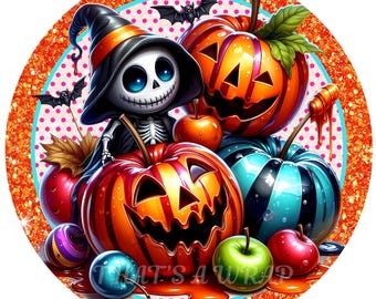 Halloween wreath sign, Halloween candy apple sign, Wreath attachment, Round sign, Pumpkins sign, Sublimation sign