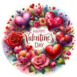 Happy Valentine's Day wreath sign, Round wreath sign, Wreath attachment, Round metal sign, Sublimation sign