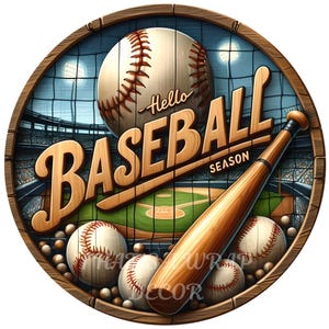 Hello Baseball Season wreath sign, Wreath attachment, Round metal sign, Baseball wreath sign, Sports wreath sign, Sublimation sign