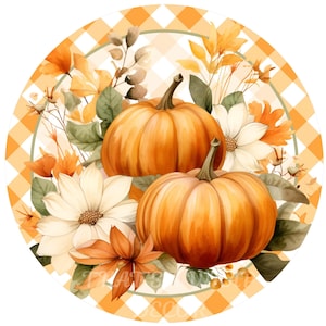 Pumpkin wreath sign, Wreath attachment, Fall sign, Round metal sign, Pumpkins sign, Sublimation sign