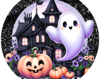 Ghost wreath sign, Pumpkin sign, Wreath attachment, Round sign, Pumpkin, Ghosts, Fall sign, Halloween sign, Sublimation sign