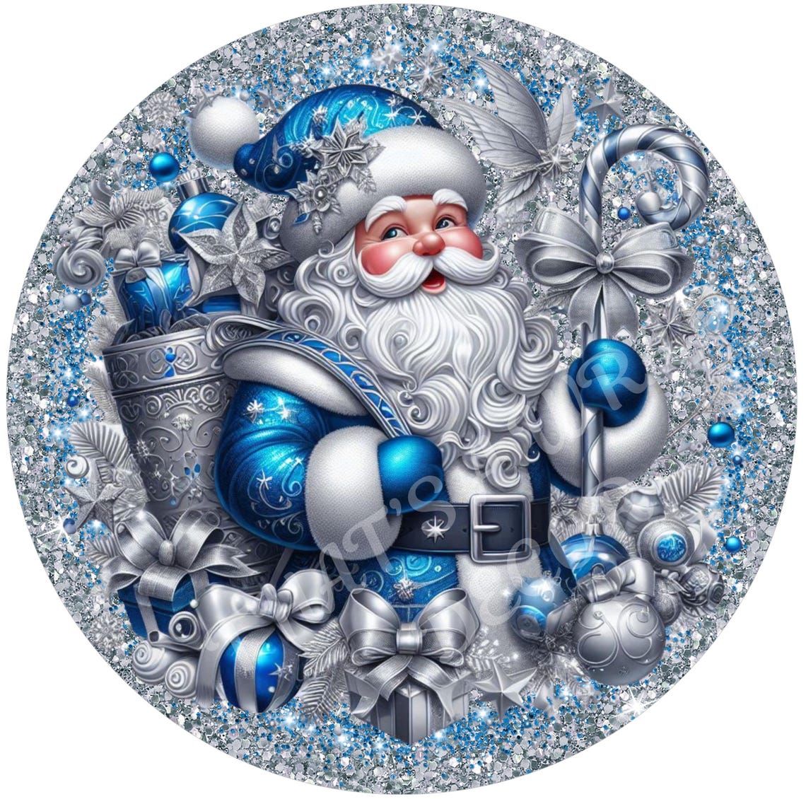 Santa Wreath Sign, Blue Santa, Holiday Sign, Blue Christmas Sign ...