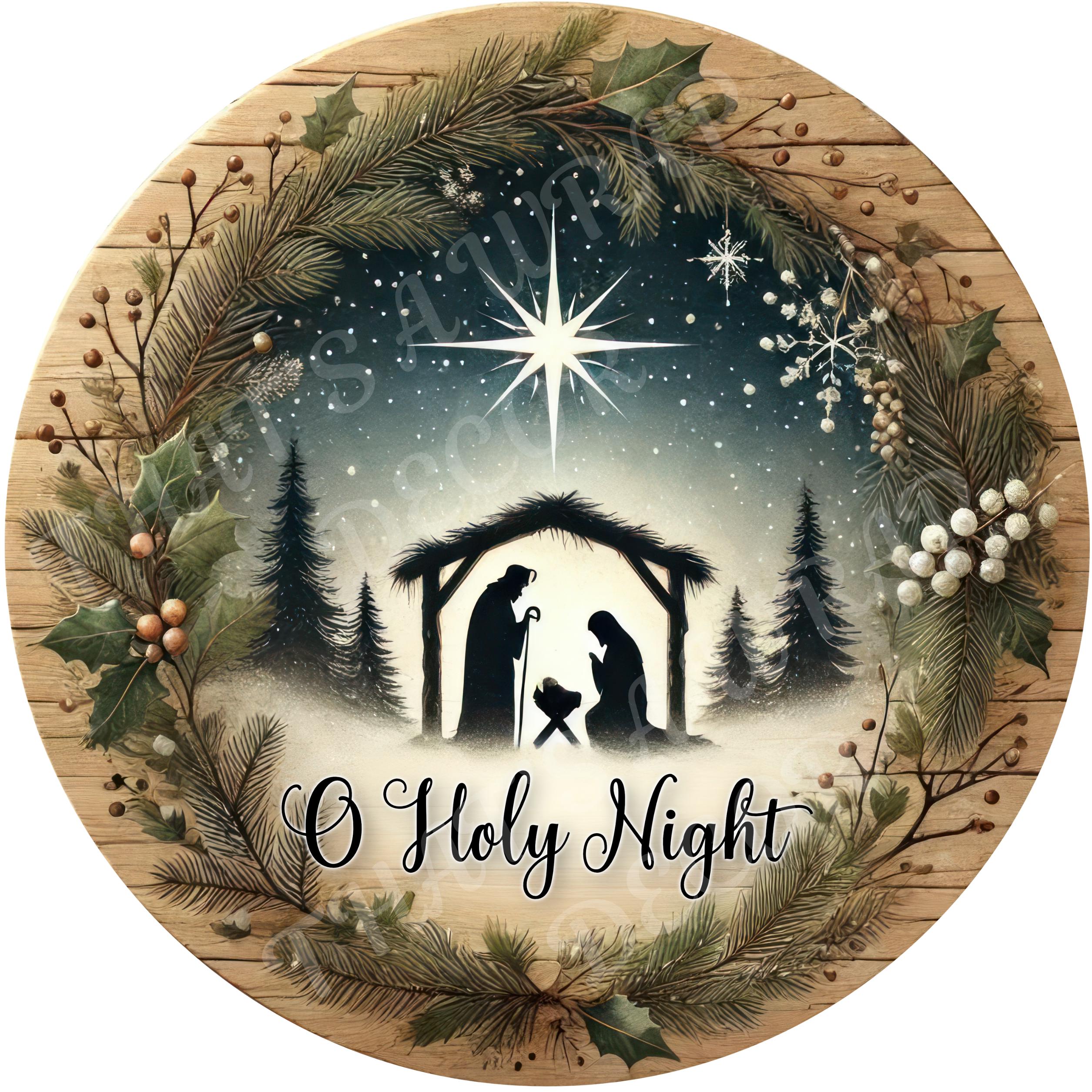 Nativity Wreath Sign, O Holy Night, Christmas Sign, Circle Aluminum ...