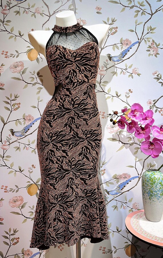 Rose Gold Jacquard Tango Dress High Collar Mermaid Silhouette With Metallic Shine - Etsy Canada Rose Gold Jacquard Tango Dress High Collar Mermaid Silhouette With Metallic Shine - Etsy Canada