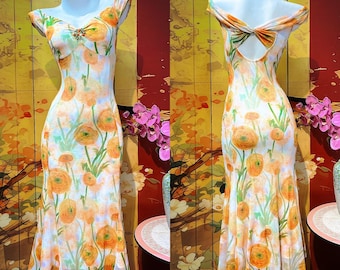 Off-shoulder bloemenprint zeemeermintangojurk