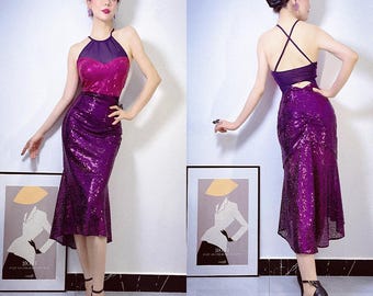 Contrast Panel Sequin Mermaid Tango Dress