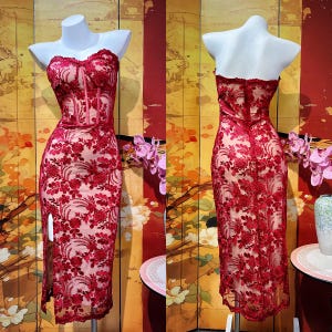 Red Lace Strapless Bodycon Tango Dress