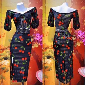 Cherry Stripe Puff Sleeve Tango Set – Two-Piece Vintage-Inspired Dancewear
