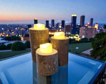 Natural Log Candle Holders Set of 3 with LED Tea Lights