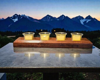 Handcrafted 4 Tea Light Candle Holder with Votives and LED Tea Lights