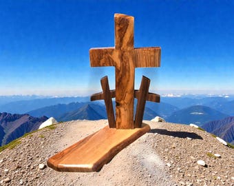 Exotic Olive Wood 3 Cross Centerpiece
