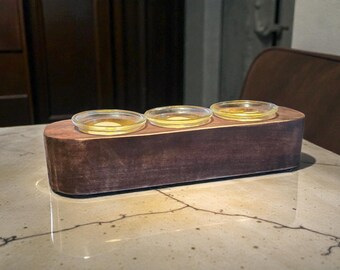 Handcrafted Rounded 3 Tea Light Candle Holder with Votives and LED Tea Lights Rustic