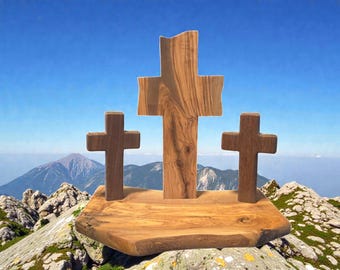 Cross Centerpiece Exotic Olive Wood and Walnut