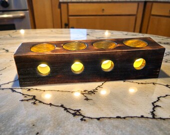 Handcrafted Square 4 Tea Light Candle Holder with LED Tea Lights Rustic