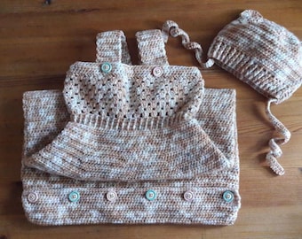 Saco de dormir para bebé 100% lana merino/ pelele con abertura para cambiar/ saco de dormir/ crece con tu bebé/ recién nacido/ conjunto con gorro/ regalo/ hecho a mano