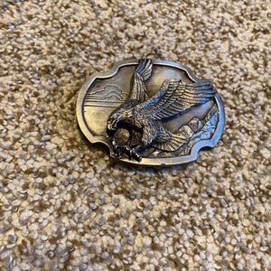 Vintage 1986 Belt Buckle with Detailed Eagle by Siskiyou Buckle Co.