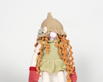 Iona - Gnomos, peluche, muñeca de crochet, Amigos de Mallory 100% hecho a mano para bebés y niños