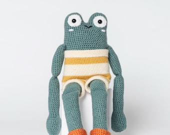 Dale the Frog - Jazz-n-Blues Bayou, peluche, muñeco de crochet, Mallory's Friends 100% hecho a mano para bebés y niños