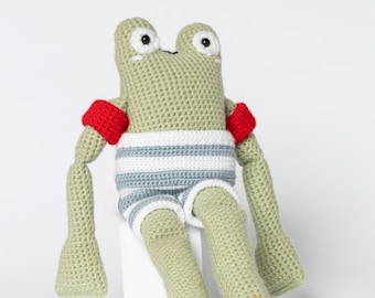 Chet the Frog - Jazz-n-Blues Bayou, peluche, muñeco de crochet, Mallory's Friends 100% hecho a mano para bebés y niños