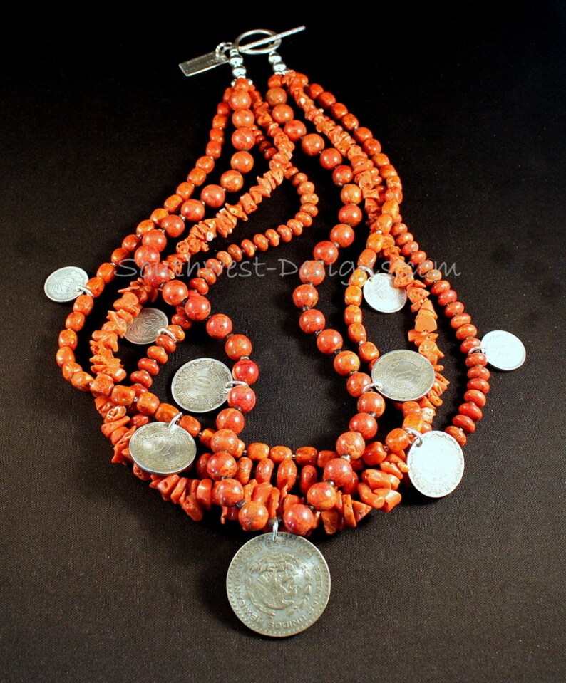 Vintage Coral and Apple Coral 4strand Necklace With Pen Shell Etsy