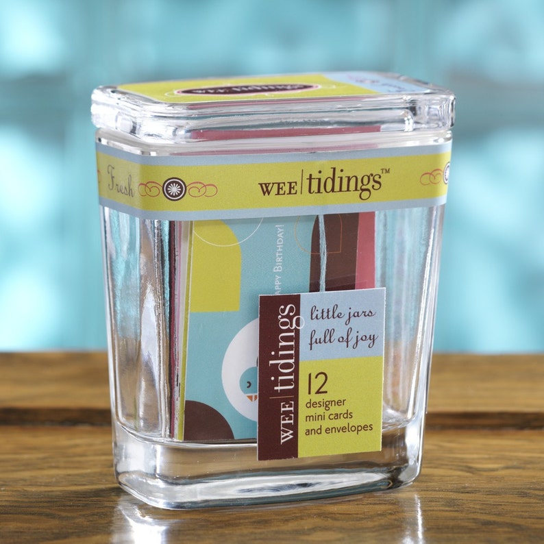 Fresh Wee Tidings-12 mini note cards w/ envelopes packaged in a glass jar image 2