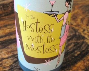 Digital Download - Hostess with the Mostess Wine Wrap - Aqua/Pink