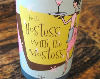 Digital Download - Hostess with the Mostess Wine Wrap - Aqua/Pink