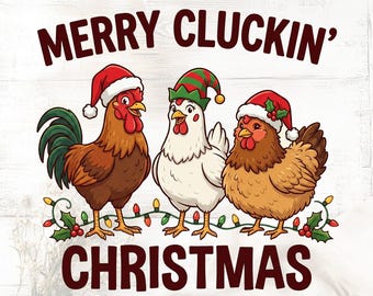 Merry Cluckin' Christmas Chickens PNG, Vintage Holiday Design (Digital Download)