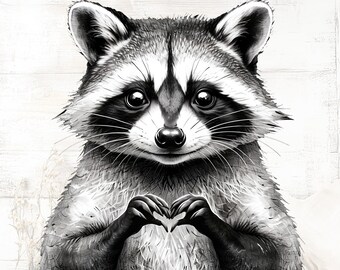 Raccoon Heart Hands PNG: Wildlife Sublimation Design (Digital Download)