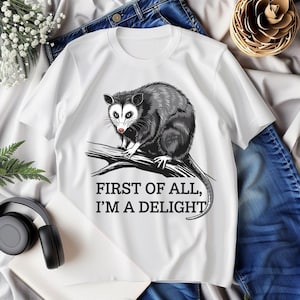 Adorable Possum Art,&#39;I&#39;m a Delight&#39; Sublimation Design,PNG & Digital Print, Cute Possum Clipart,Vintage Animal Digital Print,vintage clipart