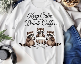 Keep Calm Drink Coffee Raccoon PNG: Funny Sarcastic Design (Digital Download)