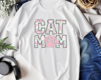 Floral Cat Mom PNG: Retro Coquette Bow Design (Digital Download)
