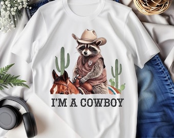 Mapache vaquero PNG: Diseño animal retro sarcástico (Descarga digital)