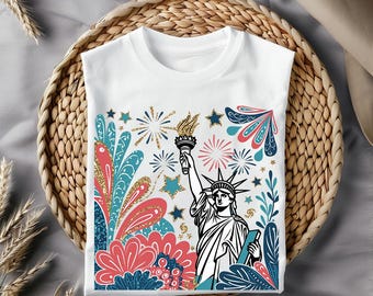 Patriotic Statue of Liberty PNG: Glitter Floral USA Flag (Digital Download)