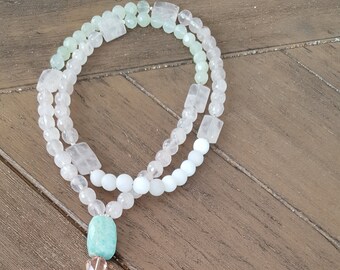 Rose Quartz Mala Tassel Necklace with crystal