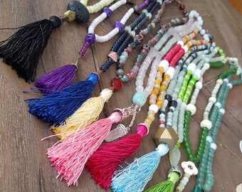 Gemstone Mala Tassel Necklace