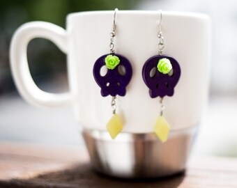 Day of the Dead Earrings - purple/lime green